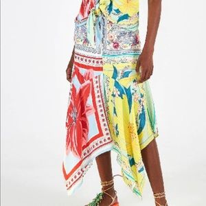 NWT Farm Rio Azalea Mix Midi Skirt with hankerchief hem.